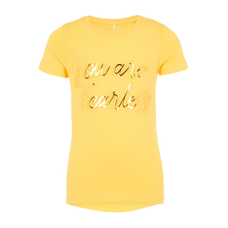 Name It girls shirt with metallic print in yellow 116