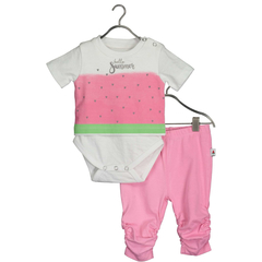 Blue Seven baby girl set Melon in pink/white