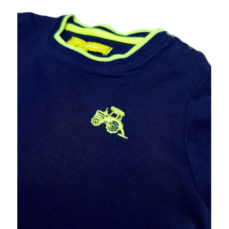 Lemon Beret baby t-shirt tractor patch in blue