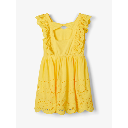 Name It girls dress with perforated embroidery in yellow