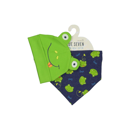 Blue Seven cap and bib set for boys in blue/green 62
