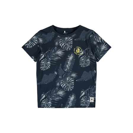 Name It boys t-shirt with leaf print in blue