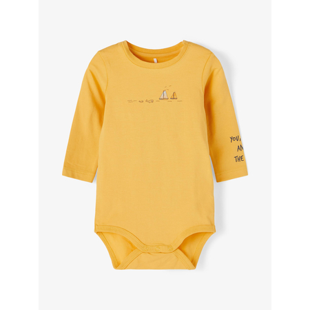 Name It unisex long-sleeved baby bodysuit with print Ochre 68