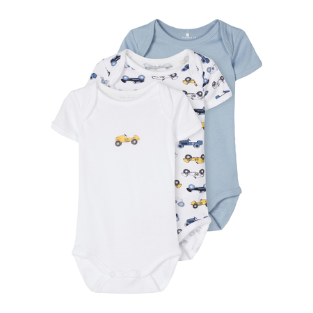 Name It boys three-pack of bodysuits in organic cotton Dusty Blue 56