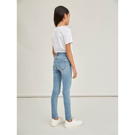 Name It girls stretch jeans in organic cotton Medium Blue Denim 164