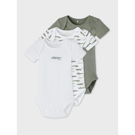 Name It 3 pack unisex short sleeved baby bodysuits Agave Green 68