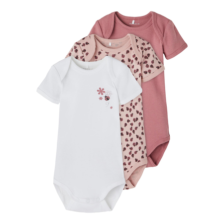 Name It girls 3-pack bodysuits in organic cotton Deco Rose 62