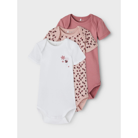 Name It girls 3-pack bodysuits in organic cotton Deco Rose 62
