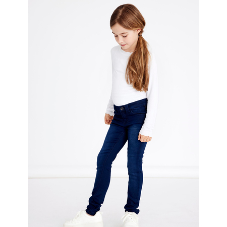 Girls skinny fit jeans trousers with organic cotton Dark Blue Denim 134