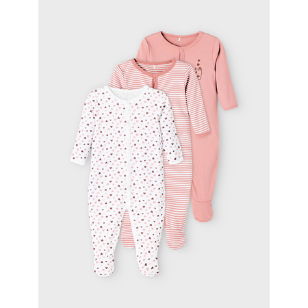 Name It girls long sleeve sleep overalls 3-pack Dusty Rose 92