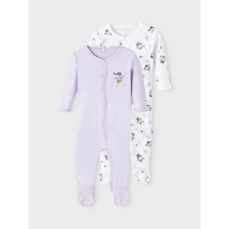 Name It 2-pack girls sleep rompers in organic cotton. Orchid Petal-86