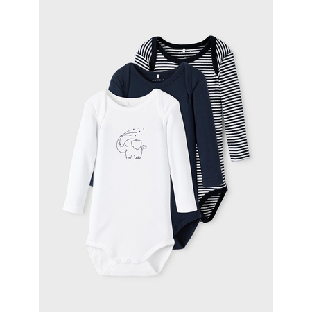 Name It 3-pack long-sleeved baby bodysuits in organic cotton Dark Sapphire-68