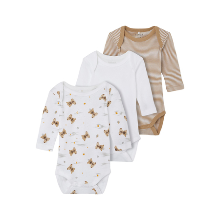 Name It 3-pack unisex long-sleeved baby bodysuits in organic cotton Incense-62