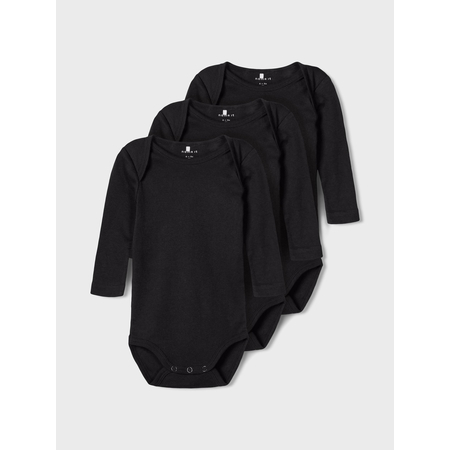 Name It 3-pack unisex long-sleeved baby bodysuits in organic cotton Black-80