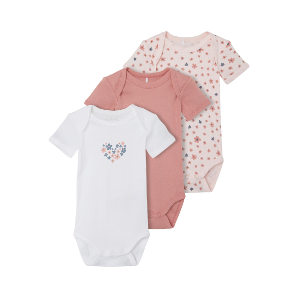 Name It 3 pack short sleeve baby bodysuits in organic cotton