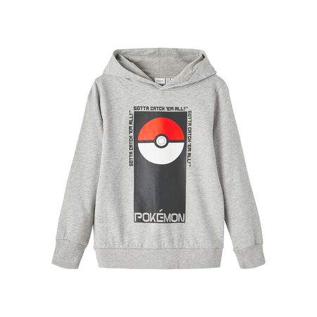 Name It boys sweater with hood & Pokemon print Grey Melange-122-128