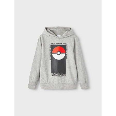 Name It boys sweater with hood & Pokemon print Grey Melange-122-128