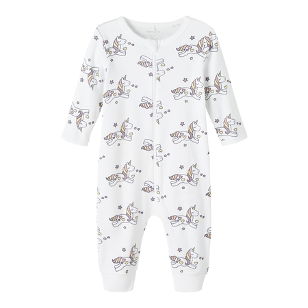 Name It baby romper with unicorn print with zipper Bright White-98